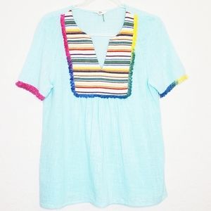 ENTRO | Colorful Stripe Boho Short Sleeve  Top